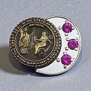 Vintage 10k White & Yellow Gold North Carolina Ruby Tie Pin c1960 Lapel Tack